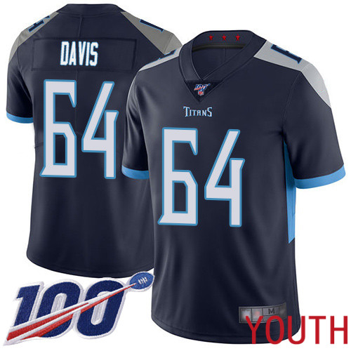 Tennessee Titans Limited Navy Blue Youth Nate Davis Home Jersey NFL Football #64 100th Season Vapor Untouchable->youth nfl jersey->Youth Jersey